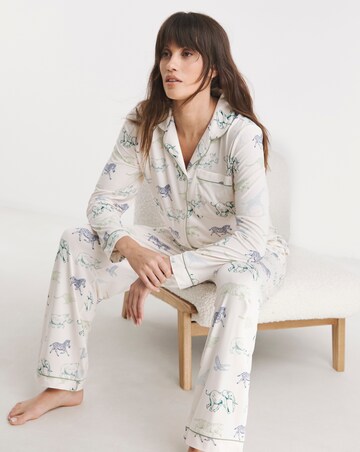 Chelsea Peers Jersey Colourful Animal Stampede Button Up Pyjama Set