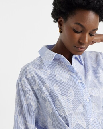 Stripe Applique Floral Waist Seam Shirt