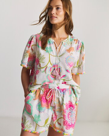 Figleaves Cotton Beach Shirt And Short Co-Ord Floral Print