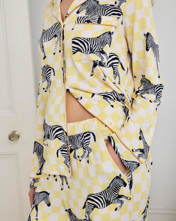 Chelsea Peers Classic Button Up Pyjama Set Zebra Checkerboard Print