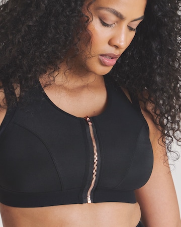 Figleaves Two Layer Zip Front Sports Bra (B-F) Black