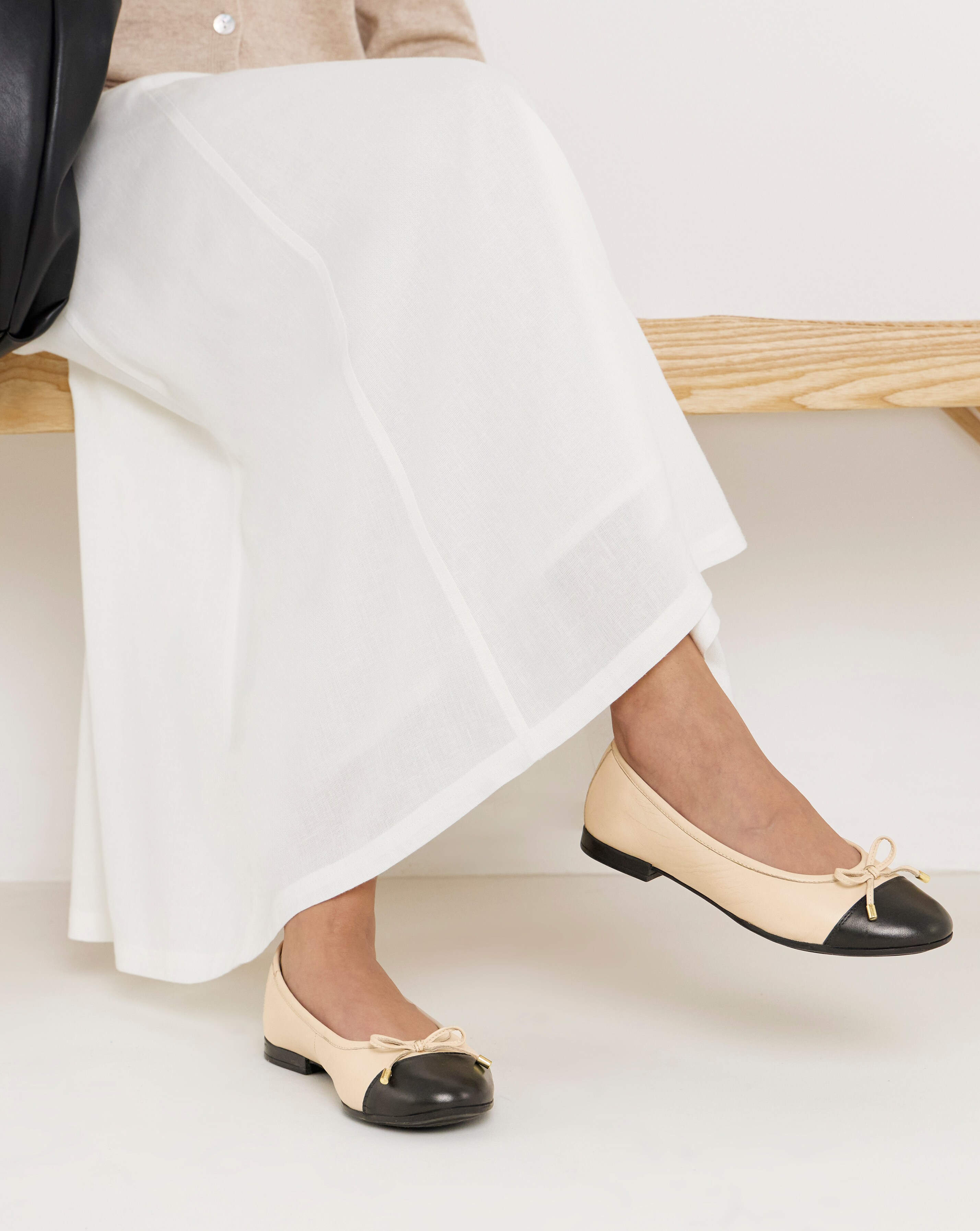 Vine Leather Ballerina With Toe Cap - Wide Fit (E) | Ambrose Wilson