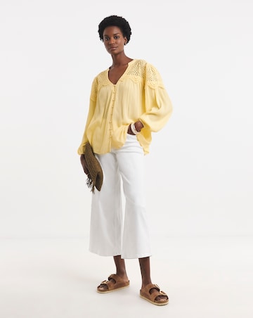 Broderie Trim Long Sleeve Blouse