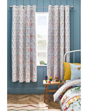 Catherine Lansfield Kids Digger Dreams Eyelet Curtains Two Panels