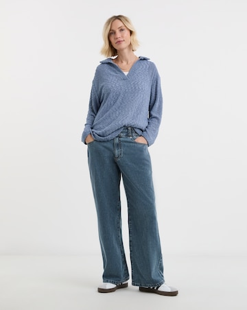 Boucle V-Neck Collared Long Sleeve Top