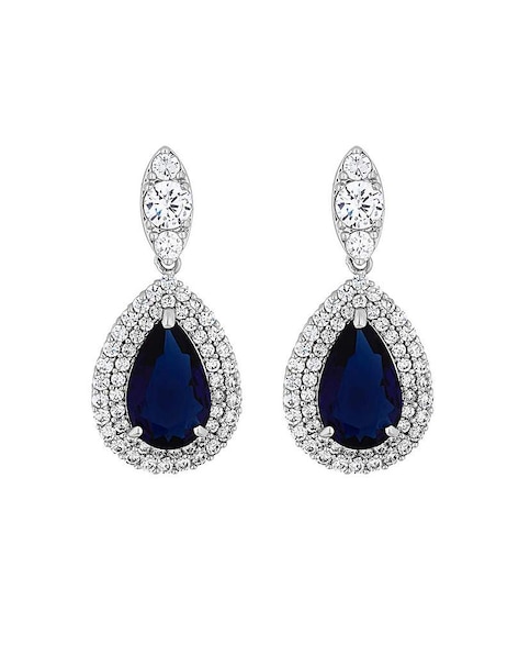 Jon Richard Silver Plated Cubic Zirconia Sapphire Pear Earrings - Gift Boxed