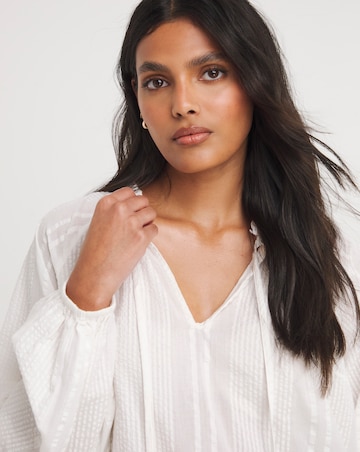 Collarless Long Sleeve Tie Neck Blouse
