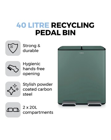 Tower 40L Recycling Pedal Bin Green