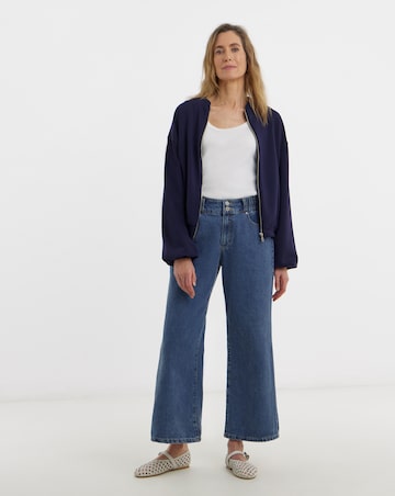 Navy Zip Through Bomber Jacket