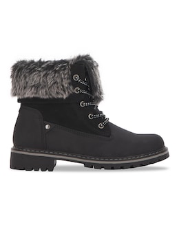 Fur Collar Lace Up Boot - Wide Fit (E)