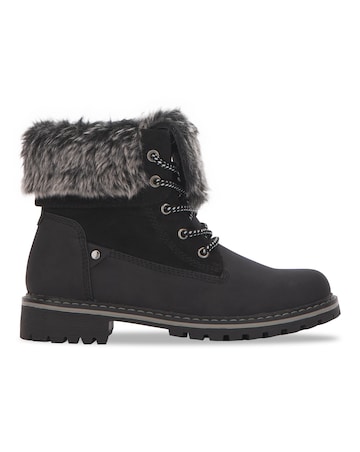 Fur Collar Lace Up Boot - Wide Fit (E)