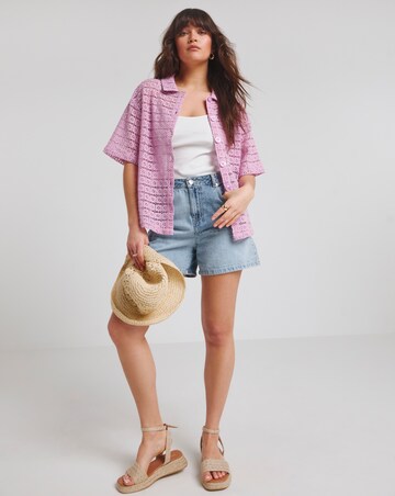 Native Youth Lilac Floral Crochet Short Sleeve Bowler Shirt