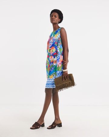 Border Print Sleeveless Shift Dress