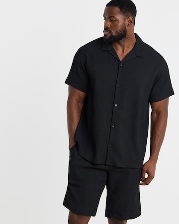 Jack & Jones Harrison Textured Shirt & Short Set - Black