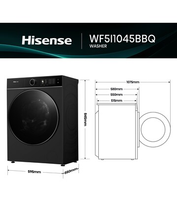 Hisense KitchenFit 5i Series WF5I1045BBQ 10.5kg Washing Machine - Black