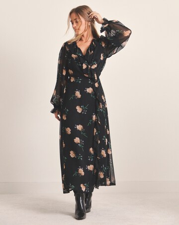 Simply Be Floral Print Georgette Frill Wrap Midi Dress