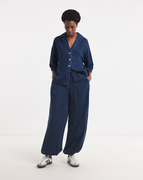 Blue Tencel™ Denim Balloon Leg Jogger Jeans