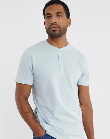 Pure Cotton Grandad T-Shirt Long- Blue
