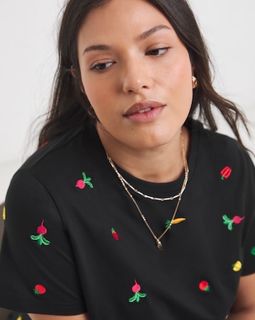Black Ditsy Vegetables Embroidered Tee