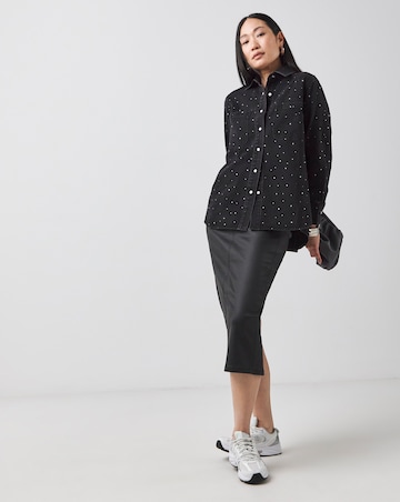 Black Embellished Oversized Denim Shirt