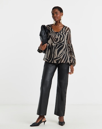Georgette Button Through Blouson Sleeve Blouse