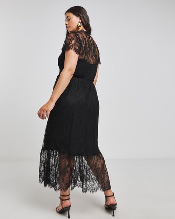 Lovedrobe Black Lace Tiered Hem Midaxi Dress