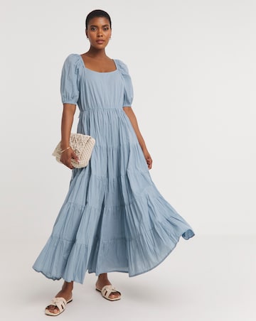 Cotton Volume Maxi Smock Dress