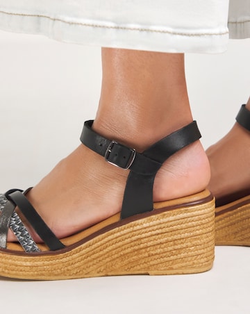 Jude Leather Strappy Wedge Sandal - Wide Fit (E)
