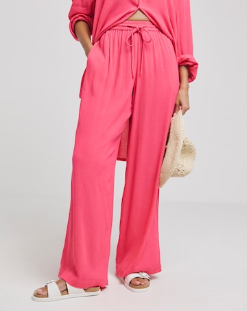 Simply Be Pink Tie Waist Crinkle Wide Leg Trousers