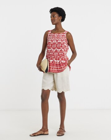 Border Print Square Neck Shirred Cami