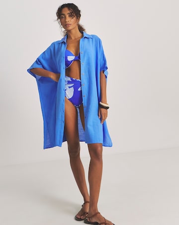 Beach To Beach Button Up Beach Shirt Blue