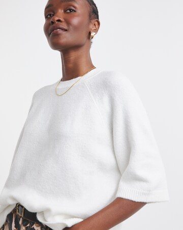 Cosy Yarn Ivory Short Sleeve Boxy Knitted T-Shirt