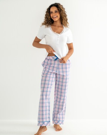 Pour Moi Ribbed Henley Tshirt And Seersucker Trousers PJ Set