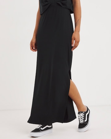 Black Side Split Jersey Maxi Skirt