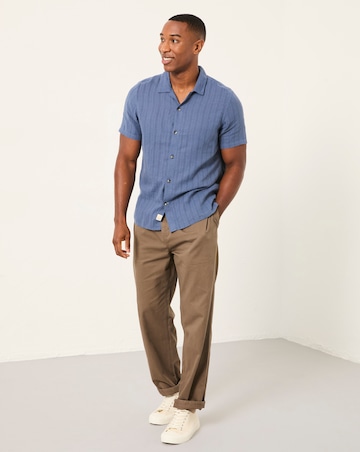 FatFace Bugle Linen Stripe Shirt (Regular & Tall) - Dark Blue