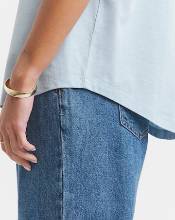 Simply Be Blue & Ecru 2 Pack Curved Hem Longline Pure Cotton T-Shirts