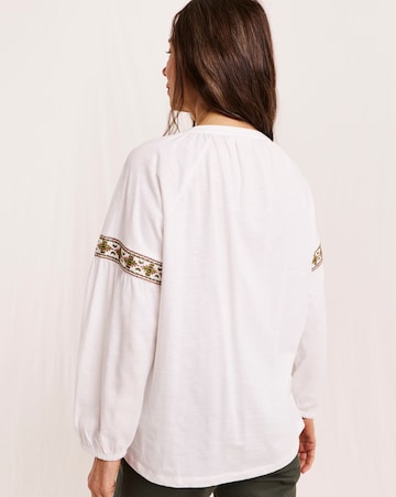 Julipa Embroidered Tie Front Jersey Blouse