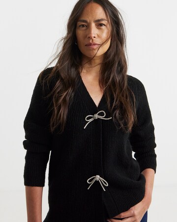 Black Bow Button Long Sleeve Cardigan