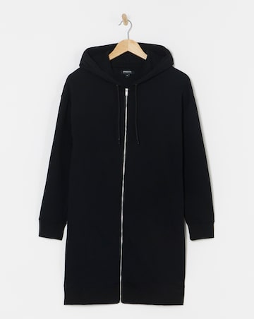Basic Black Zip Through Longline Tunic Hoodie