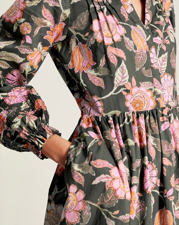 Joules Heather Floral Cotton Dress With Pleat Deataling
