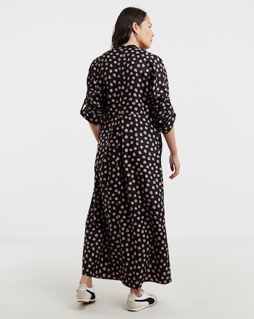 Collarless Placket 3/4 Sleeve Smock Dress