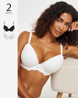 Pretty Secrets (2 Pack) Moulded Boosting Plunge Bras (B-F) Black/White