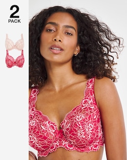 Pretty Secrets (2 Pack) Ella Lace Full Cup Wired Bras (C-H) Pink Multi