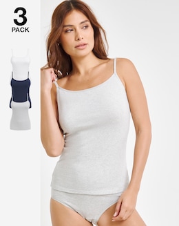 Pretty Secrets (3 Pack) Cotton Vests Grey/White/Navy