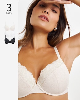Pretty Secrets (3 Pack) Harper Lace Ribbed Plunge T-Shirt Bras (B-F)