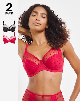 Pretty Secrets (2 Pack) Hannah Heart Full Cup Wired Bras (B-G) Red/Black