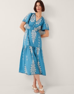 Monsoon Noa Short Sleeve Embroidered Midi Dress