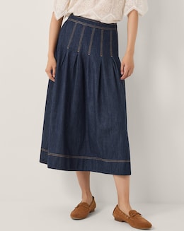 Monsoon Darcie Pleated Denim Midi Skirt