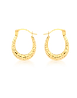 9ct Gold Patterned Creole Earrings