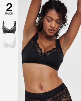 Pretty Secrets (2 Pack) Lottie Lace Non Wired Bras (B-F) White/Black